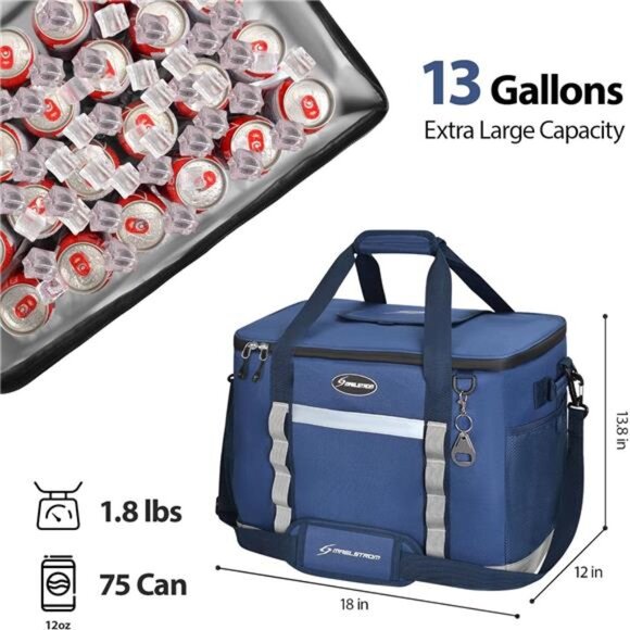 Collapsible Soft Cooler Bag, 24/30/60/75 Cans Beach Cooler, Ice - Picture 5 of 7